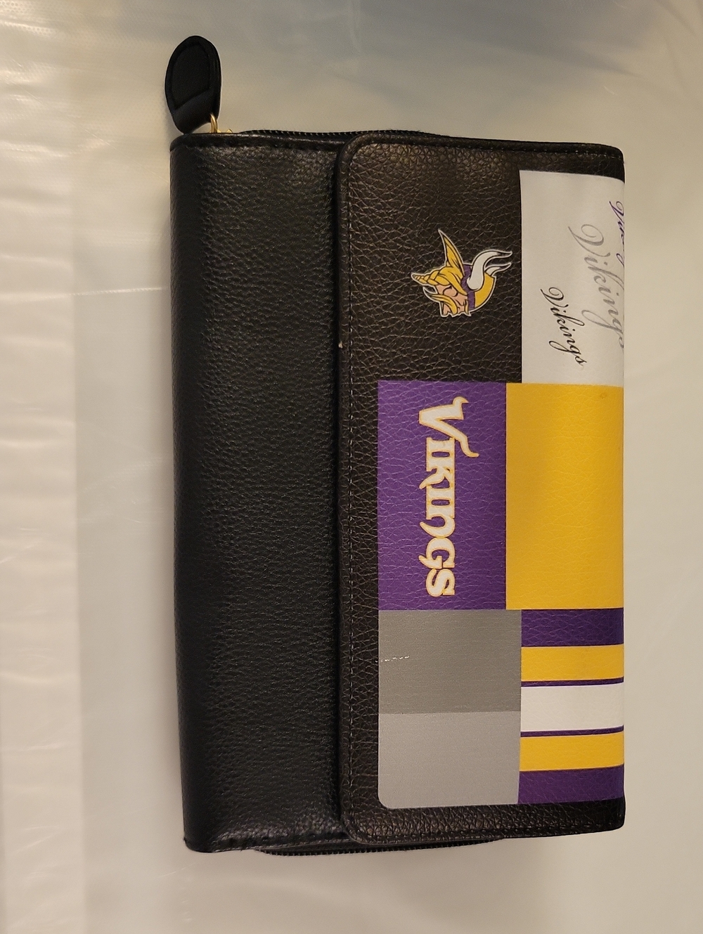 NFL Minnesota Vikings Black Leather Wallet with Purple & Gold Team Graphics
